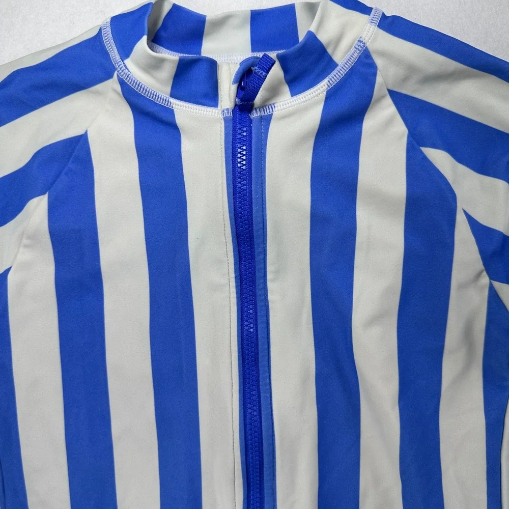 Crewcuts Girls Rash Guard Swimsuit Striped Long Sleeve UPF 50+ Blue Size 10 NWOT